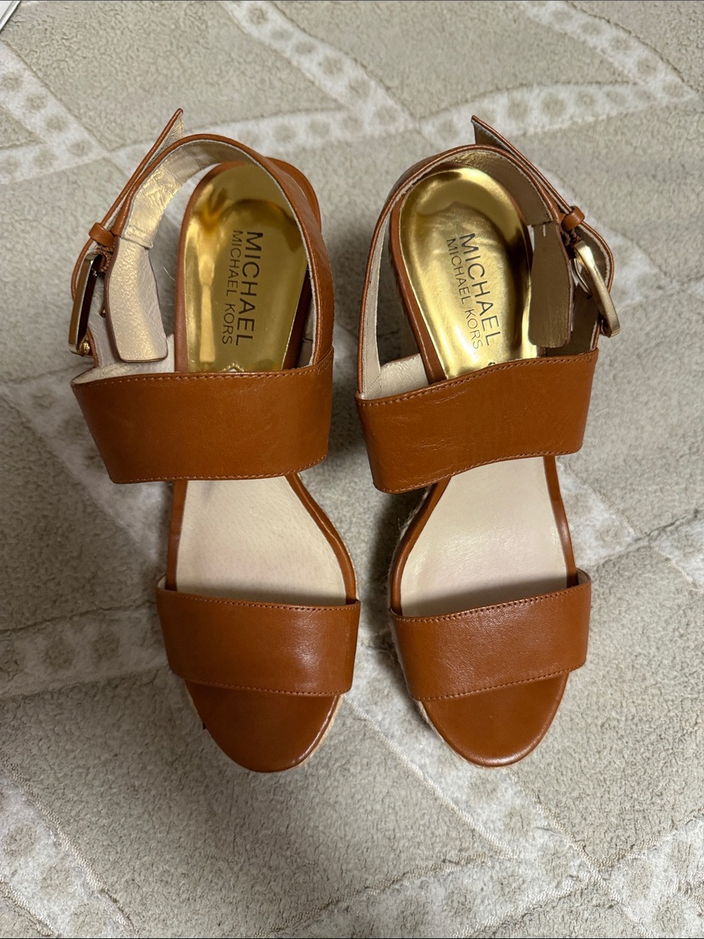 Michael Kors Cognac Leather Block Heel Sandals